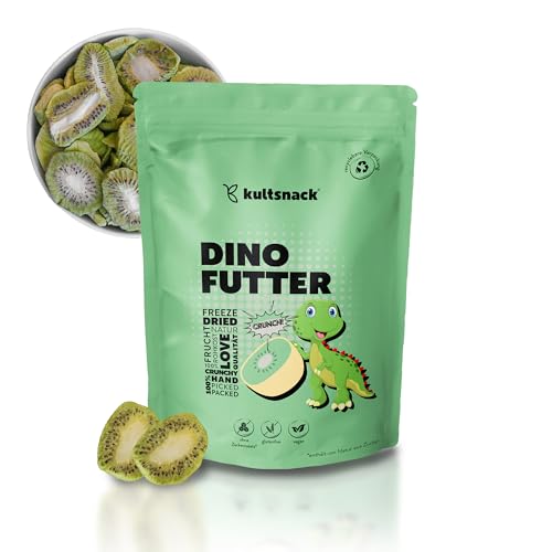 Kultsnack Gefriergetrocknete Kiwi – 100 g – Snack Für Kinder – Im Dino Comic Design – Frucht Chips – Für Zwischendurch und für Unterwegs– Ohne Zusätze – Ohne Zucker – Ungeschwefelt (Glutenfrei)