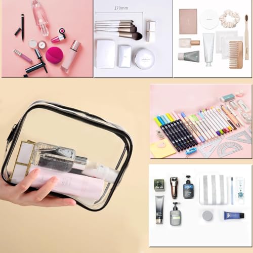 Clear Toiletry Bag, 3 Packs TSA Approved Water resistant Travel Organizer, Airport Airline Travel Essential Carry On Makeup Cosmetic Bags for Women, Black - 3 packs3