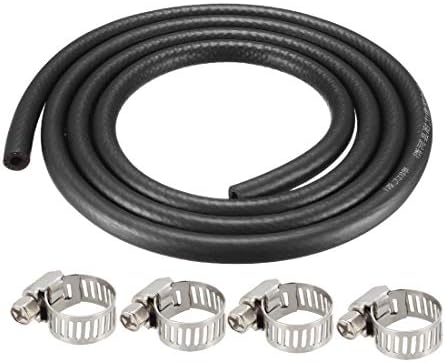 uxcell Fuel Line Hose 6mm I.D. 1.8M/6Ft Rubber Diesel Petrol Hose Engine Pipe Tubing with 4 Clamps