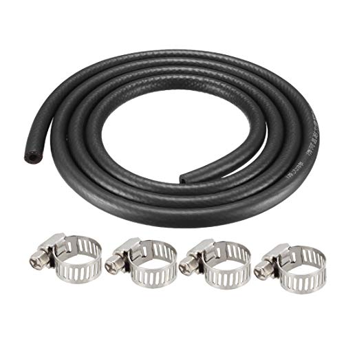 Uxcell Fuel Line Hose 6Mm I.d. 1.8M/6Ft Rubber Diesel Petrol Hose Engine Pipe Tubing With 4 Clamps #TOP5