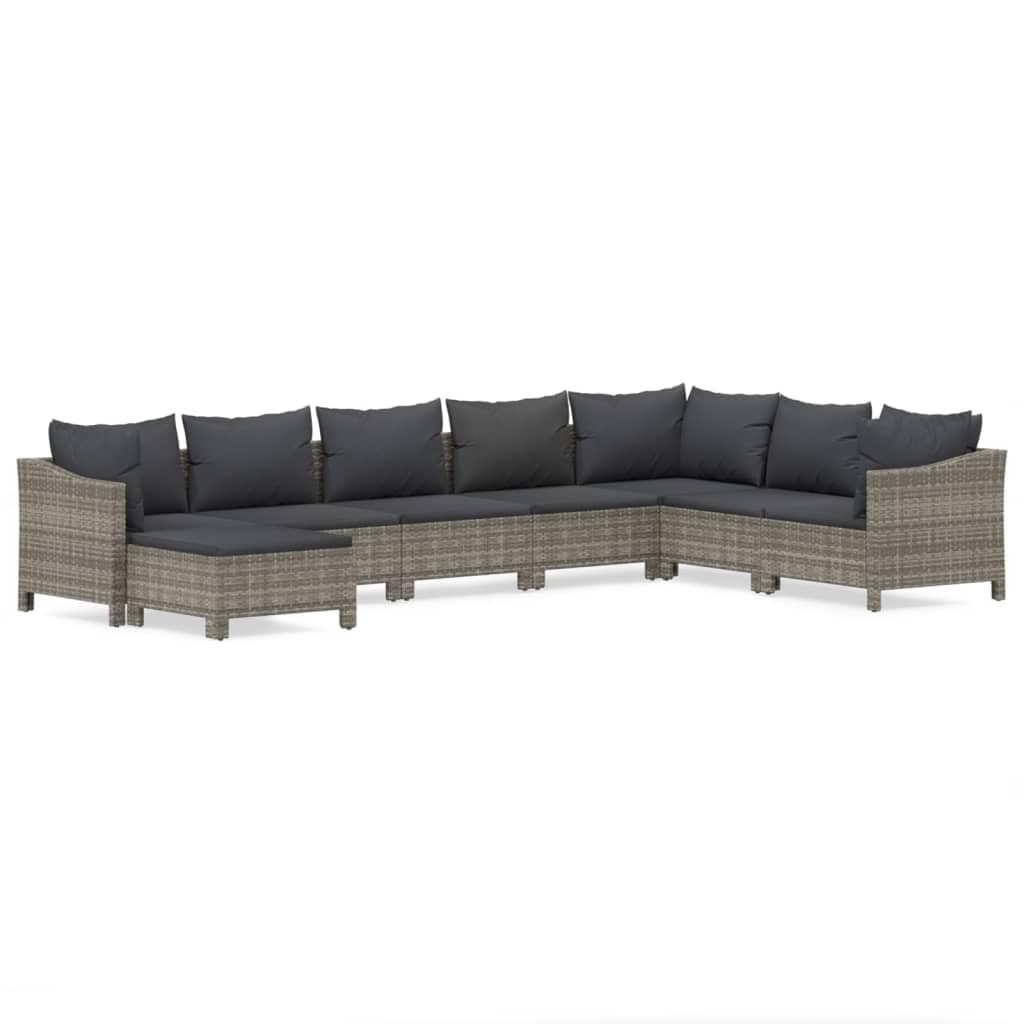 Set Divani da Giardino 8 Pezzi con Cuscini in Polyrattan Grigio