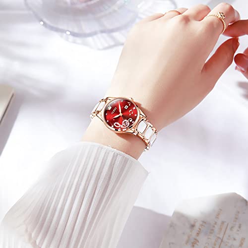 Image of OLEVS Women's Wristwatch, Fashionable, Easy to Read Japanese Movement, Popular, Cute, Date, Luminous, Waterproof, Valentine's Day Gift, Music Notes: Red-3605, Bracelet Type