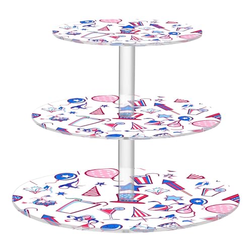 PYBUG Independence Day 3 Tier Acrylic Cupcake Stands Tower,Dessert Table Display Set for Tea Party,Wedding,Birthday, Baby Shower