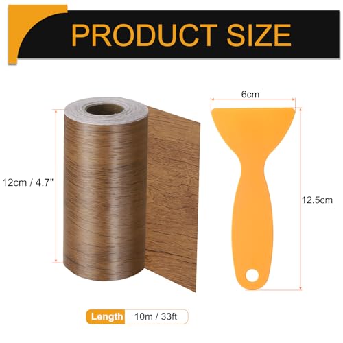 Image of HARFINGTON Wood Grain Repair Tape 4.7 Inch x 33ft Self Adhesive Repair Patch Tape Simulated Wooden Floor Tapes with Plastic Scraper for Tables Doors Windows Furniture, Brown Wood