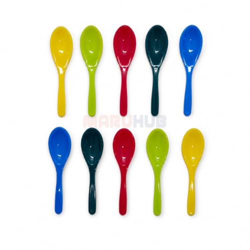 Image of MaruHub 10Pcs Mini Plastic Spoons for Masala Jar, Multicolor Reusable Kitchen Spice Condiment Scoops, Small Baby Food & Candy Spoon Set, Non-Toxic BPA-Free Spoons for Home & Cooking (8 x 2 cm)