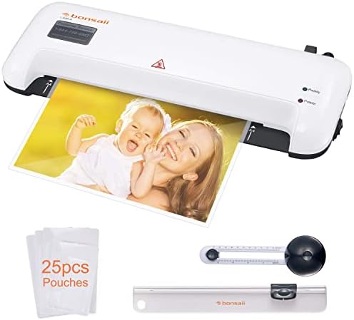 Thermal Laminator, Bonsaii A4 Laminating Machine for Home/Office/School, Quickly Heat Up 9 Inch Hot and Cold Lamination Machine, Includes 25 Laminating Pouches,Paper Trimmer and Circle Cutter (L409-A)