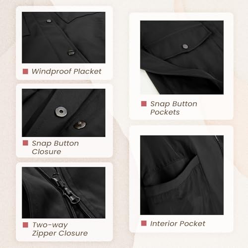 Womens Trench Coat Waterproof Rain Jacket Rain-blocking Brim Detachable Hood Raincoat with Belt Outdoor Travel3