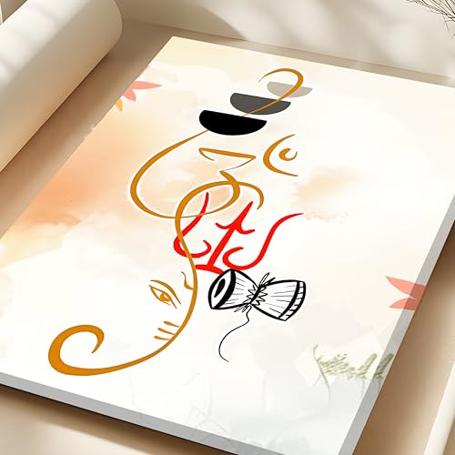 Image of PAINTINGMANTRA Stretched Canvas Wall Painting, Abstract Modern Om Ganesha Minimalist Line Religious work for Living Room, Home, Bedroom, Office Decoration (Pack of 1, 12x16 Inch)