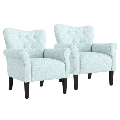 Image of BELLEZE Set of 2 Upholstered Accent Chair - Frond Blue