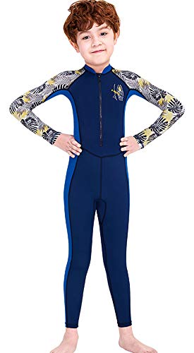 Image of Youth Girls Boys One Piece Water Sports Sun Protection Rash Guard UPF 50+ Long Sleeves Full Suit Swimsuit Wetsuit Swimwear, New-navy, 2-3T