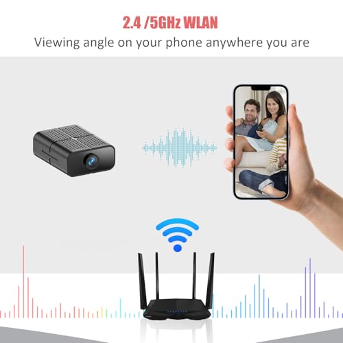 XNJ Mini Kamera, 4K HD Überwachungskamera Innen, 2,4/5 GHz WLAN innenkamera mit akku, Bewegungserkennung, Remote Viewing für Sicherheit mit APP