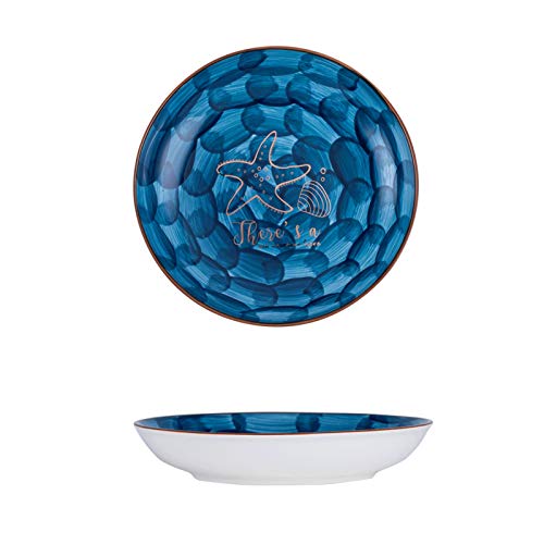 GX Corbeilles à fruits Bleu étoile de mer Tour Assiette,Japonais Style Main Peint Céramique Ménage Créatif personnalité céramique Bol de Riz Nouilles Bol de Soupe Vaisselle-Unique (Taille : 8inch) Cover