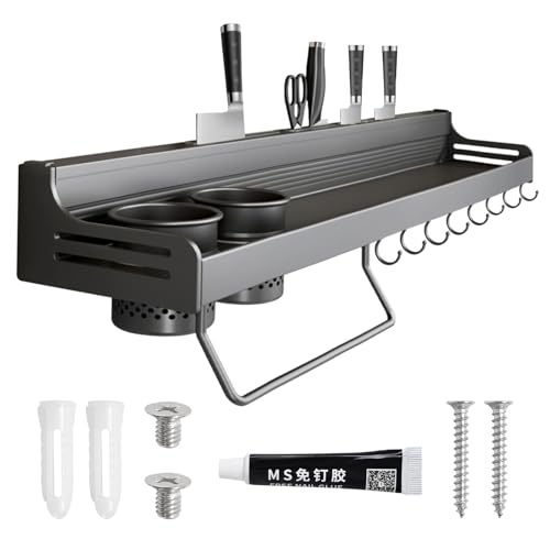 Dokeno Especieros para Cocina, Organizador de Especias con 8 Ganchos, Especiero Pared sin Taladro, Condimentos Estanteria para Colgar Especias y Utensilios (50 x 14 x 9.5cm)