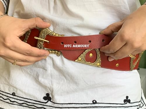 Medieval Roman Leather Apron Belt with Brass Fitting - Cosplay Halloween Costume Red3
