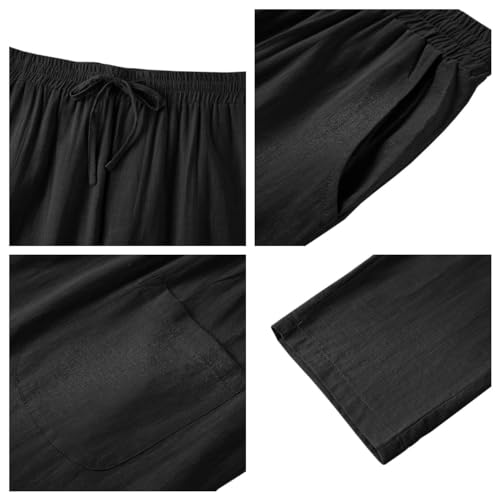 Image of PASLTER Mens Cotton Linen Pants Casual Summer Beach Pants Dress Trousers