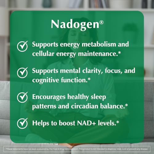 Image of Nadogen NAD+ Supplement for Cellular Energy & Healthy Aging | 250mg Nicotinamide Riboside + Pterostilbene | Vegan, Non-GMO | Metabolism & Cognitive Support