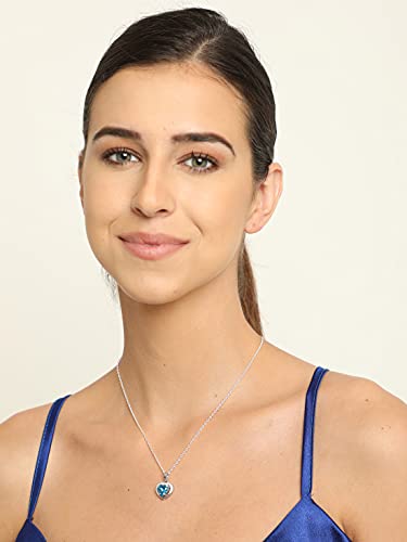 Clara 925 Sterling Silver Sky Blue Heart Pendant Earring Chain Jewellery Set | Rhodium Plated, Swiss Zirconia | Gift for Women & Girls - Image 4
