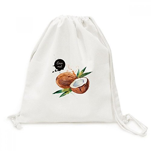 Sac cordon Toile Aquarelle Noix de Coco Fruits Voyage