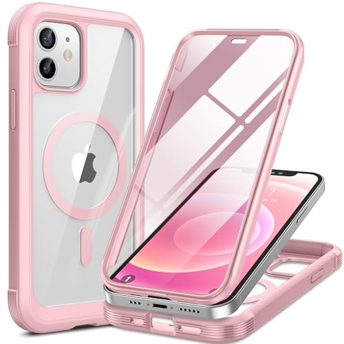 Miracase Magnetic for iPhone 12 mini Case, [360 Full-Body Protection & Complete Camera Guard], Drop & Scratch-Resistant, Shockproof, Stylish Clear iPhone Case, iPhone 12 mini Cover, Gray Pink