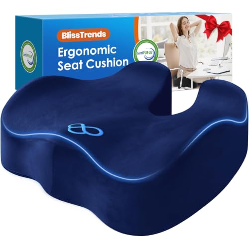 Image of BlissTrends Thick Seat Cushion for Office Chair & Car Seat, XL, Blue