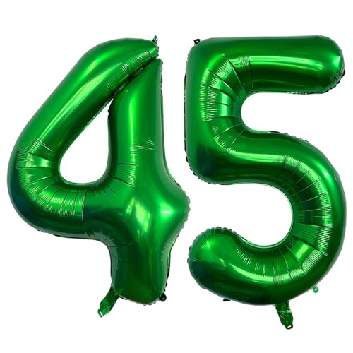 Image of Number 45 Dark green Balloons 40 Inch Giant Dark green Foil 45 Helium Balloons for 45th Dark green Birthday Party Supplies 45th Anniversary Events Decorations