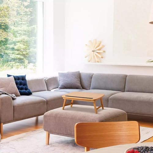 Image of VASIL MART A Versatile Laptop Table or lapdesk with a Spacious Working Area for Home That is Made of Solid Mango Wood and is adjustablefoldable, with Phone and Tablet Holder .(White)