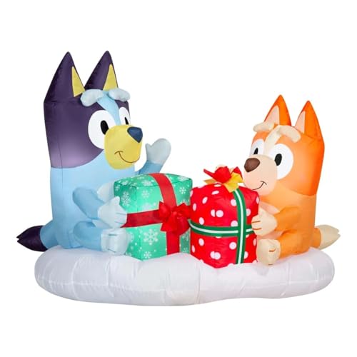 Christmas Bluey & Bingo Holiday Inflatable Outdoor Decoration 4 Foot Present Scene Display