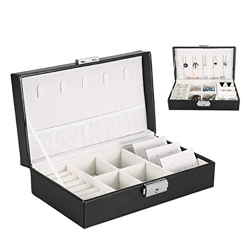 Preisvergleich Produktbild Schmuckschatulle, Elegantes einfarbig Kunstleder und weiches Innenfutter Anti-Scratch mit abschließbarem, Schmuckschatulle Lagerung Make-up Schmuck Organizer für Frauen Mädchen(Schwarz)