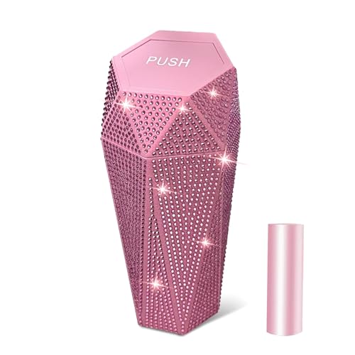 NBTEPEM Bling Car Trash Can with Lid Bling Car Accessories Trash Bin Leakproof Auto Garbage Can with 30 Trash Bags Multipurpose Organizers and Storage for Home Office (Pink Diamond)