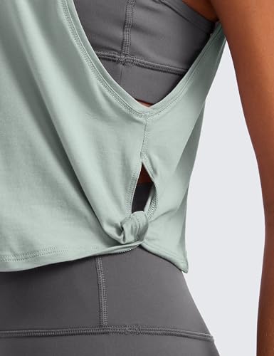 CRZ YOGA Women's Pima Cotton Workout Tank Crop Sports Shirt Sleeveless Yoga Running Tops Jade Grey M