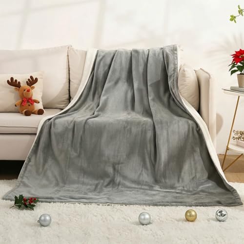 CURECURE Heizdecke 180 x 130 cm Wärmedecke Elektrisch fürs Bett mit Abschaltautomatik Überhitzungsschutz Auto Timer 10 Stunden, 4 Temperaturstufen, Waschbar, Silber Grau