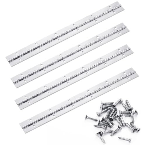 Cerniere per Porte Armadio, 4 Pezzi Cerniere Pianoforte in Acciaio Inox 30cm con 48 Viti, per Mobili Cucina e Ante (300x30x0.6mm), Resistente e Facile da Installare