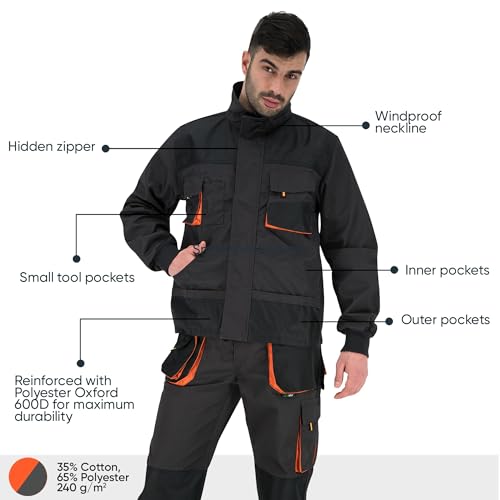 BWOLF Atlas Multifunktionale Arbeitsjacke Männer Arbeitsjacke Herren Arbeitsjacke Bundjacke Strapazierfähig (Grau, L) – Bild 2