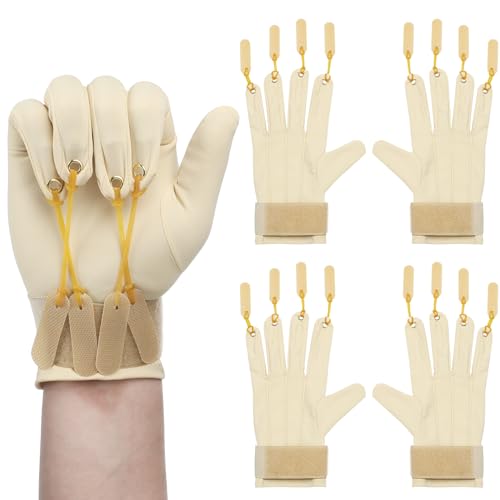 Panitay 2 Pair Traction Exercise Glove Hand Finger Strengthening Thumb Flexion Physical Therapy Glove for Increasing Strength(Light Brown,S/M)