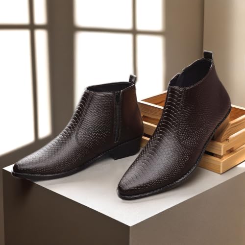 Image of ERIX Men's Chelsea Boot in Black Synthetic Leather with Zip Closure and Almond Toe