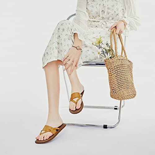 Ataiwee Women's Flat Sandals - Casual Double Bands Cross Front Strappy Slip On Soft Spring Summer Shoes.(1908047-4,Br/Pu,9) #TOP3