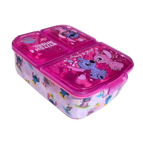 Stor, Lunch Box Stitch et Angel avec 3 Compartiments, Boîte à Lunch pour l'École, les Collations, Déjeuners et Goûters – Réutilisable, Légère et...