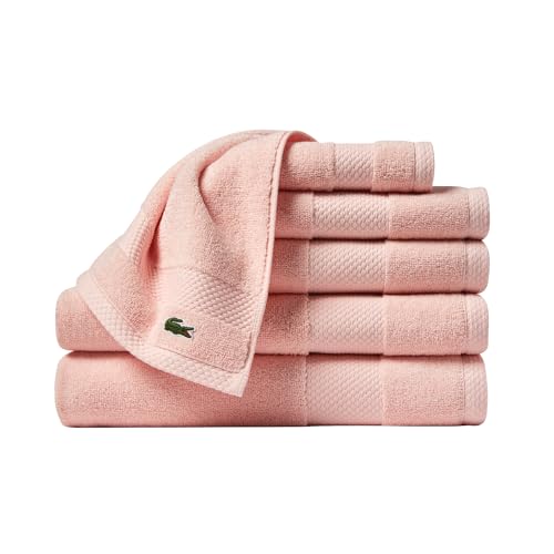 Lacoste Heritage Supima - Juego de Toallas de algodón de 6 Piezas, 2 Toallas de baño, 2 Toallas de Mano, 2 Toallas, Rosa Claro