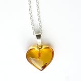  Sterling Silber 925 18-Zoll-Kette Halskette mit Amber Heart Anhänger