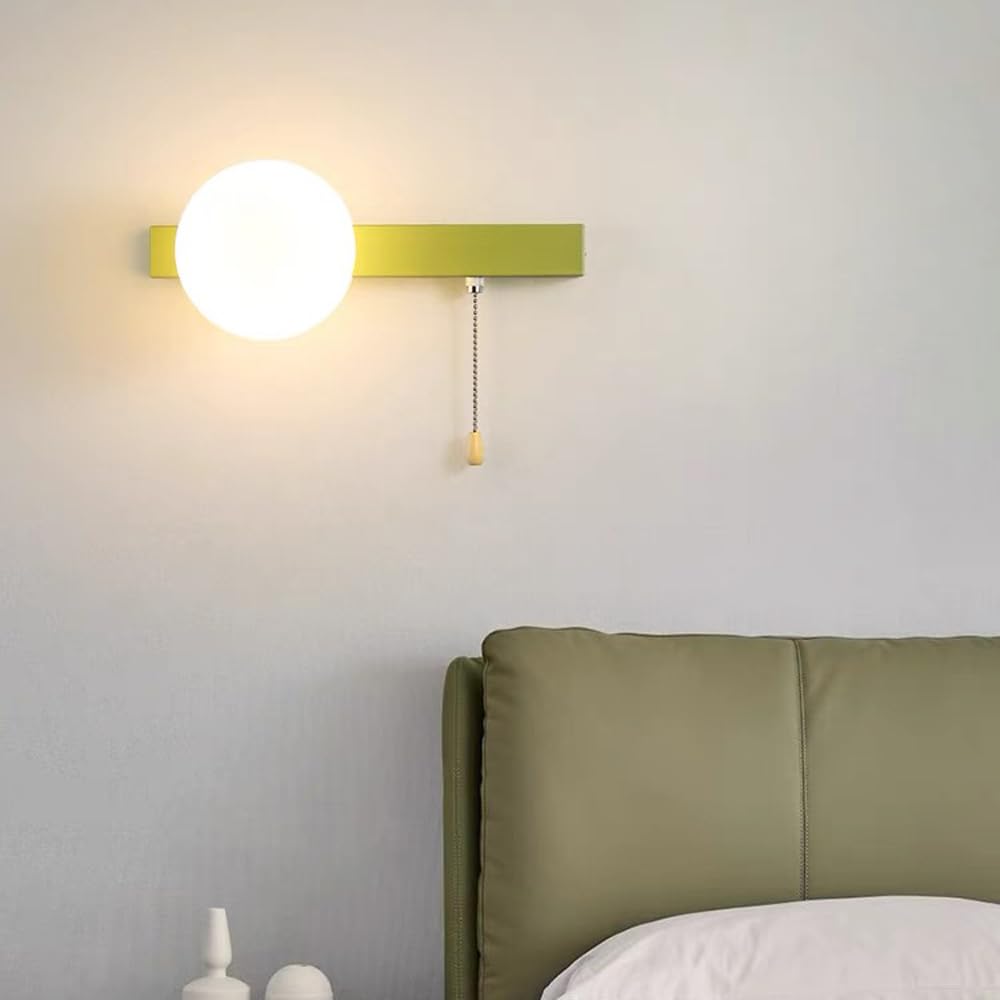 XANAYXWJ Lampada da parete per applique da parete, lampada da comodino nordica a globo con catena a trazione, apparecchio di illuminazione per decorazioni per la casa rosso/verde G9, applique creative