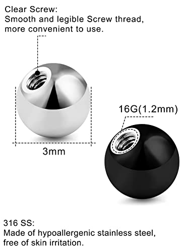 64Pcs 16G Externally Threaded Piercing Balls Stainless Steel Replacement Balls Piercing Parts for Septum Lip Labret Medusa Eyebros Tragus Helix Conch and and Other Body Jewelry2