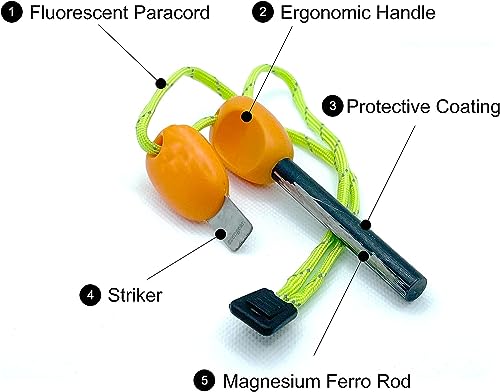 aZengear Feuerstahl, XXL Ferro Rod | Magnesium Feuerstein Outdoor für Funkenflug | Flint Steel Fire Starter | Feuerstarter Set + Paracord für Notfall, Camping, Bushcraft – Bild 3