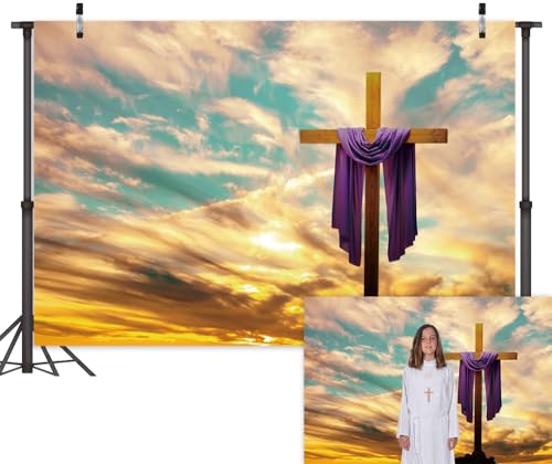 Leowefowa 12x10ft Vinyl Jesus Christ Cross Backdrop Crucifixion Pray Bible Sunrise Sunset Background Birth of Jesus Backdrop Easter Church Events Religious Christmas Party Decor Studio Props
