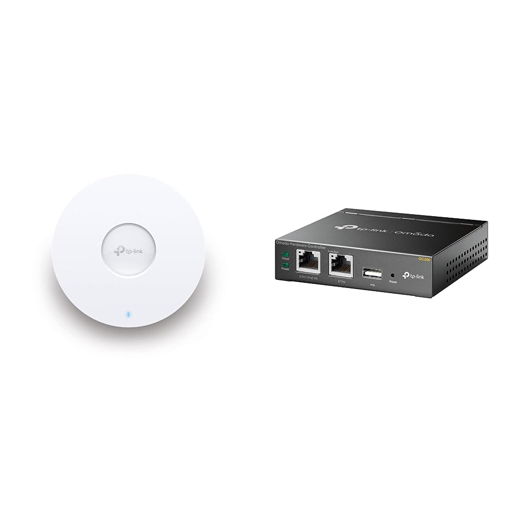 TP-Link Contrôleur OC200 + TP-Link Omada EAP653 Point d'accès WiFi 6 AX3000 planfonier, 1 port Ethernet Gigabit support PoE+, Itinérance transparente, Omada Mesh