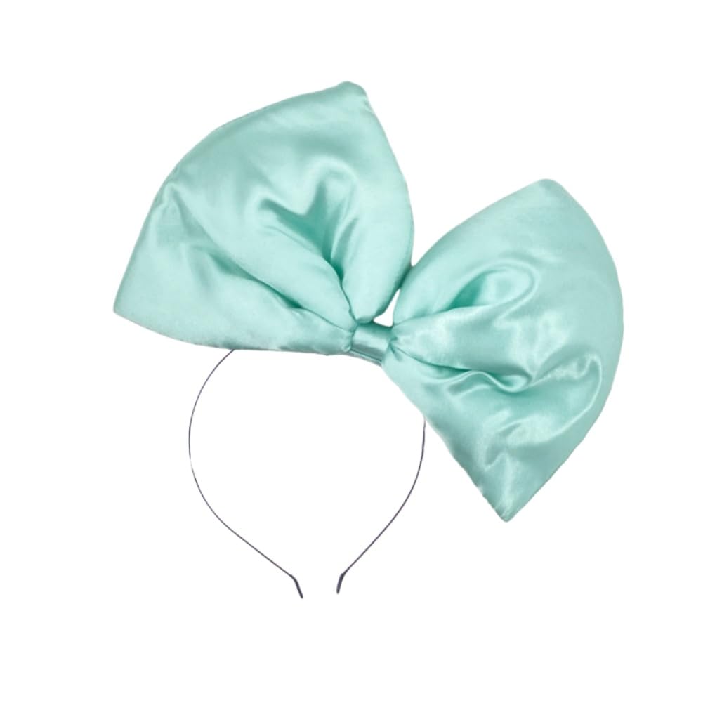 Women's Oversized Satin Bow Headband Dopamine Hair Accessories for Photography Travel Party Festivals (Mint Green)