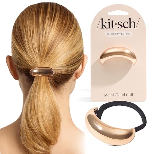 Kitsch Gold Hair Cuff - Metal Ponytail Cuff for Braids, Updos & Everyday Hairstyle | Durable & Elegant Hair Ties | Girl Fashion Accessories - Medium, 1pc