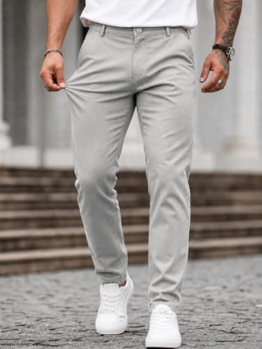 Image of HUNGSON Mens Chinos Dress Pants Slim Fit Stretch Business Casual Golf Work Slacks Trousers
