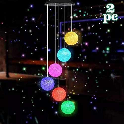MorTime Wind Chime, Color Changing Mobile LED Solar Wind Chime Outdoor Mobile Hanging Patio Light, Porch, Deck, Garden Decor (Ball Wind Chime)