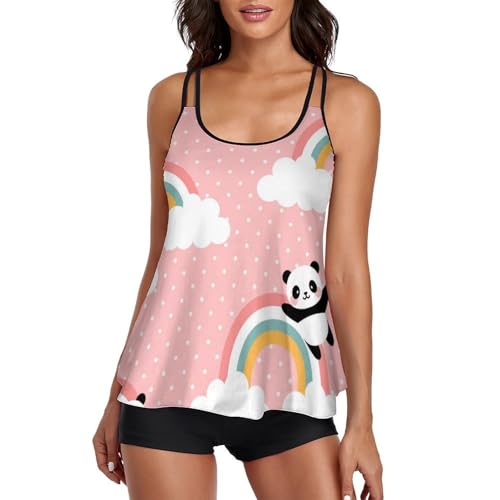 Maillot de bain tankini femme panda arc-en-ciel avec short de garçon et robe de plage