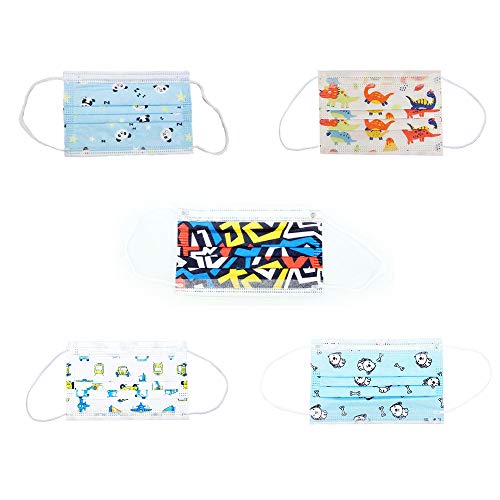 Akofon 50pcs mascarillas desechable de niño con 5 dibujos diferentes triple capas con alta filtración bacteriana - Entrega rápida - Stock en España (50 pcs surtida de niño)